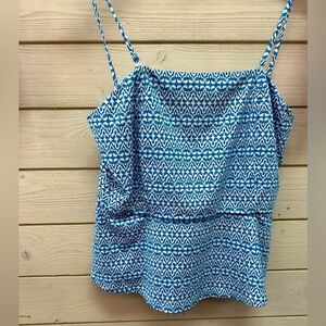 J.McLaughlin Blue & White Printed Smocked-Back Tank Top – Size XL